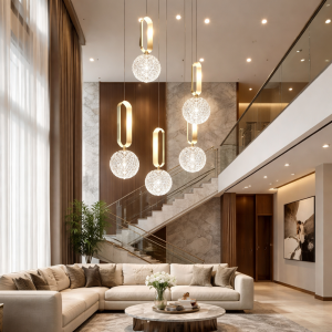 modern ring & globe led chandelier – 5 light designer pendant