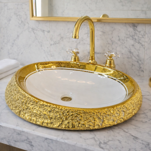 luxury gold textured oval countertop wash basin