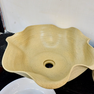 elegant wave edge ceramic vessel sink – matte sand finish
