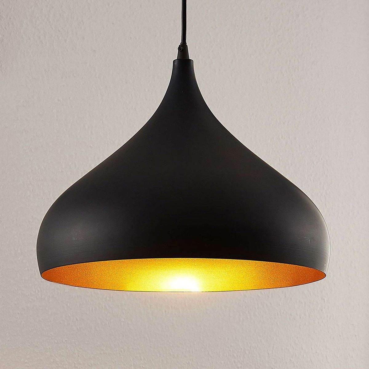 Black and Copper Industrial Dome Pendant Light