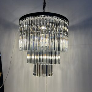 Crystal Tiered Round Chandelier - Grey Crystal Drops