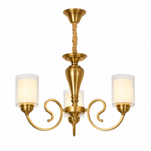 Gold 3-Arm Candelabra Chandelier with Fabric Shades