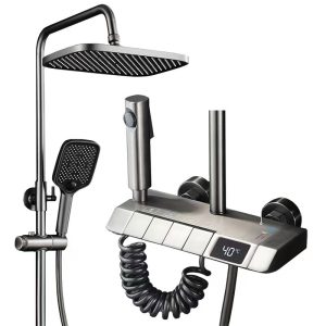 New Piano Design Brass Shower Set – Thermostatic Digital Display Smart Shower Faucet