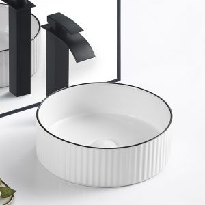 Ribbed Drum-Style Round Countertop Wash Basin (Cream)