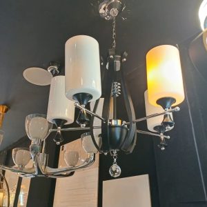 Chrome Multi-Arm Chandelier with Mixed Shade Styles