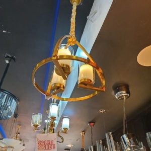 Gold Ring Chandelier with Hanging Pendants
