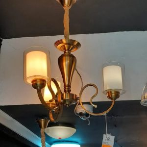 Multi-Arm Brass Chandelier with Fabric Shades