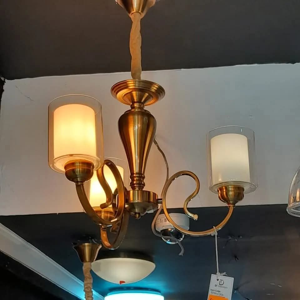 Multi-Arm Brass Chandelier with Fabric Shades