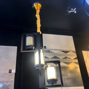 Vertical Gold Candelabra Chandelier - Fabric Shades